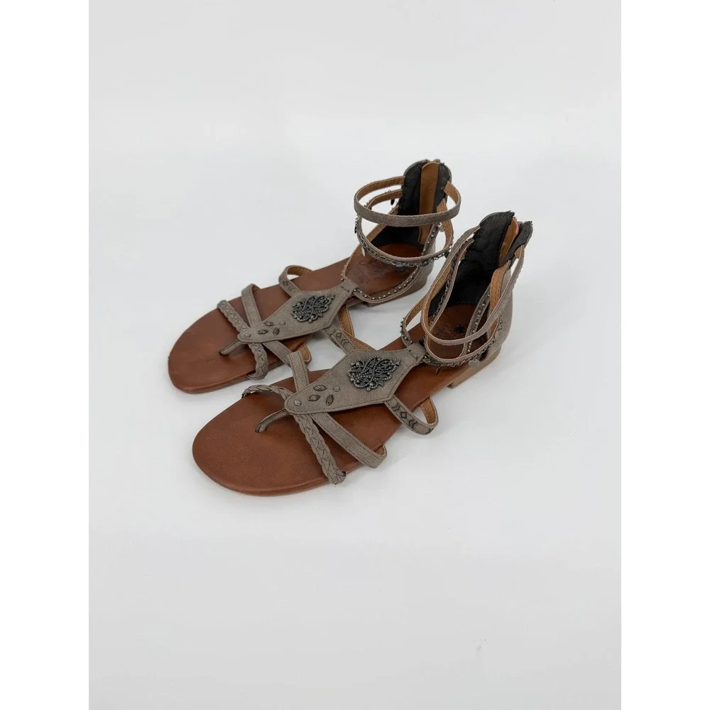 Jillypop Los Angeles Taupe Boho Gladiator Beaded Coin Sandals Womens 9M